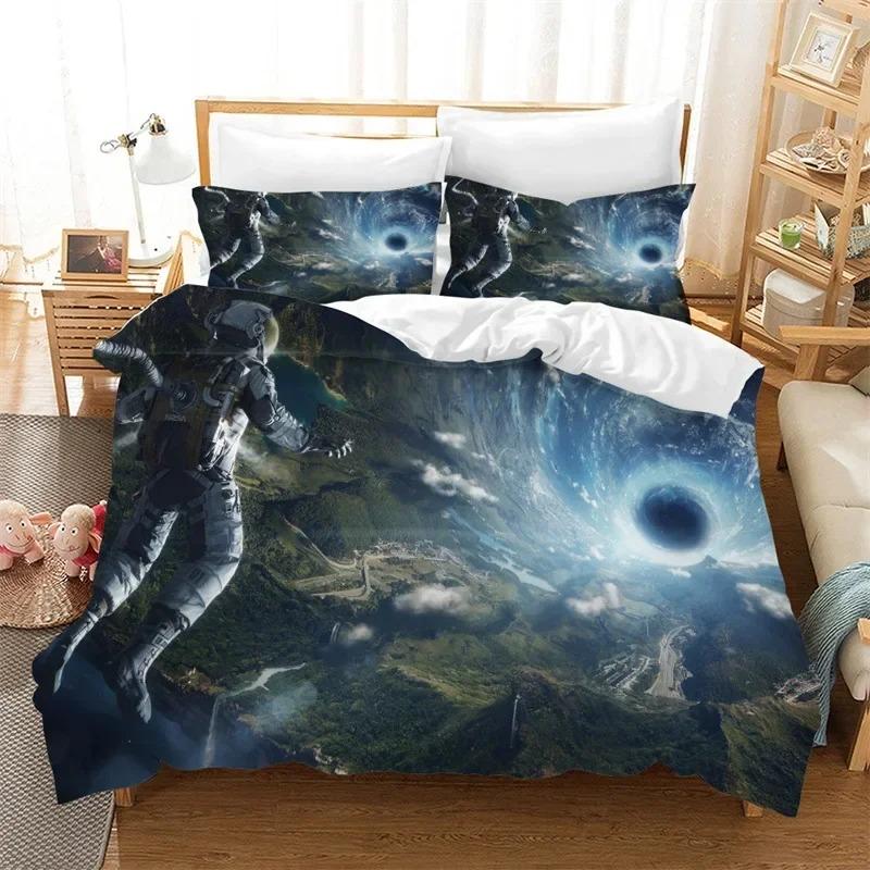 Cartoon Astronaut Duvet Cover King For Boys Girl Galaxy Space Bedding Set Microfiber Rocket Ship Space Adventure Comforter Cover