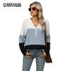 Women's Autumn and Winter New Loose Colour Collision Splicing Zipper Hooded Long Sleeve Top