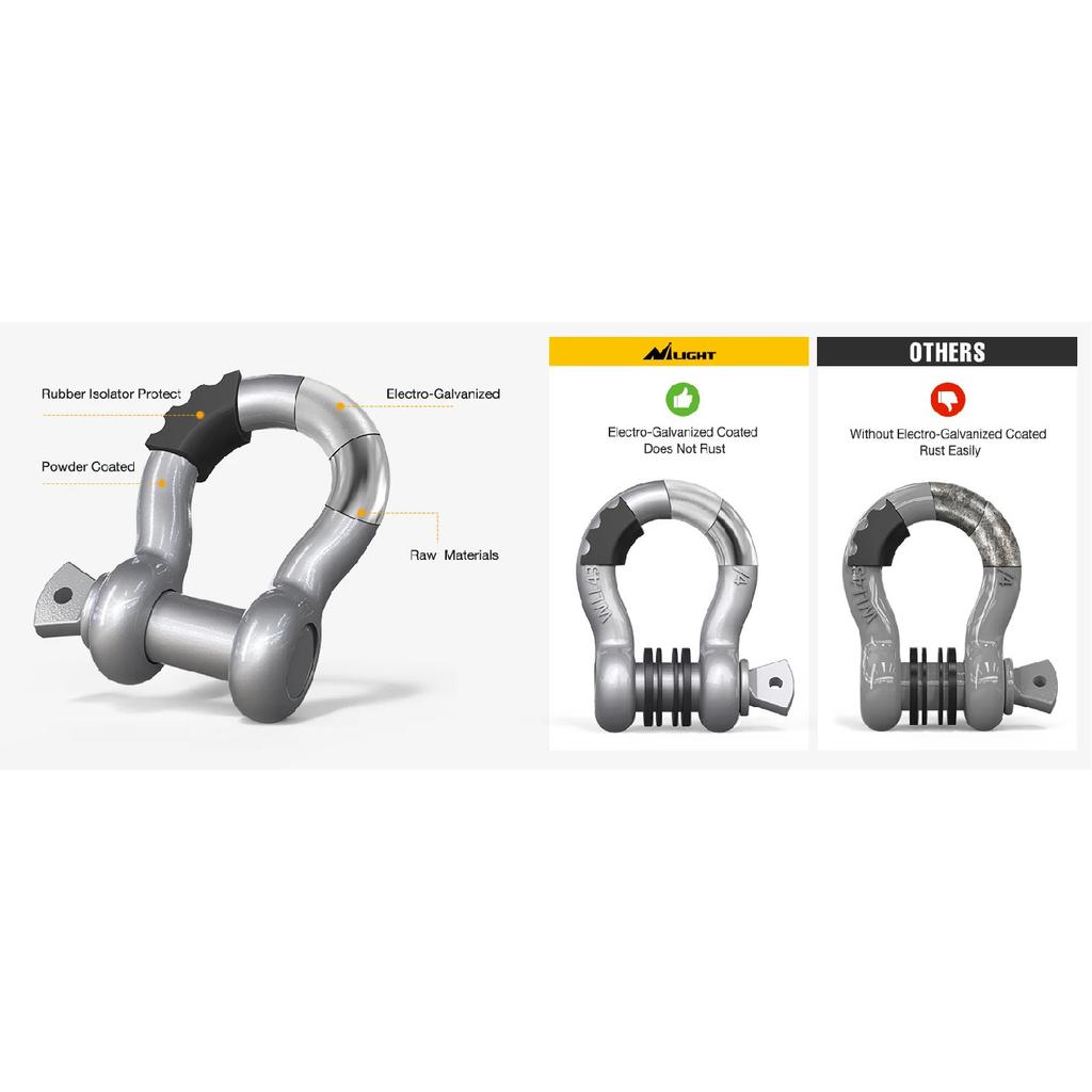 Nilight 2pcs 3/4" D-Ring Shackle with 7/8" Screw Pin Break Strength, Heavy Duty Off Road Recovery Shackle with Isolators Washers
