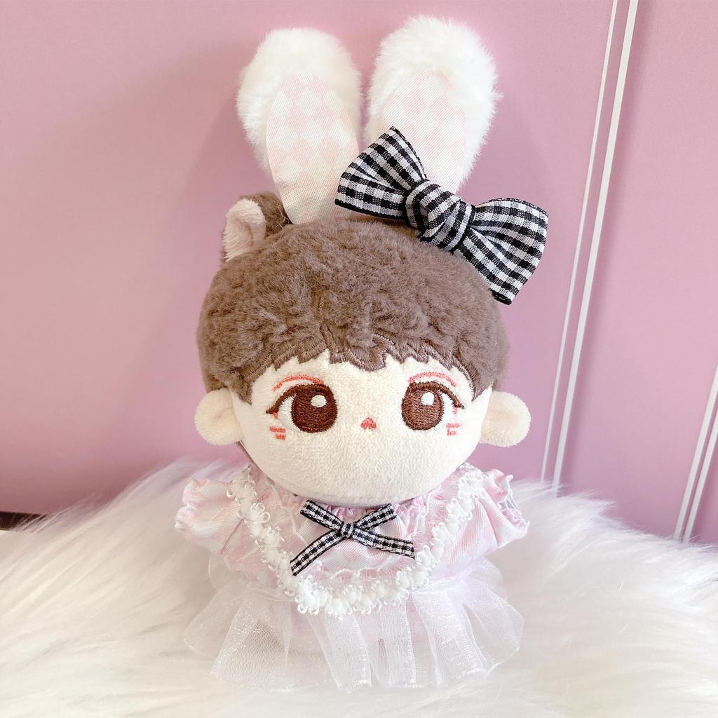 Alice-style Dress & Bunny Ear Head Dress Set for 10cm Plush Toy, Pink, Kigurumi, Accessories, Otaku, Doll, Mascot, Kpopdoll, Costume [Used]
