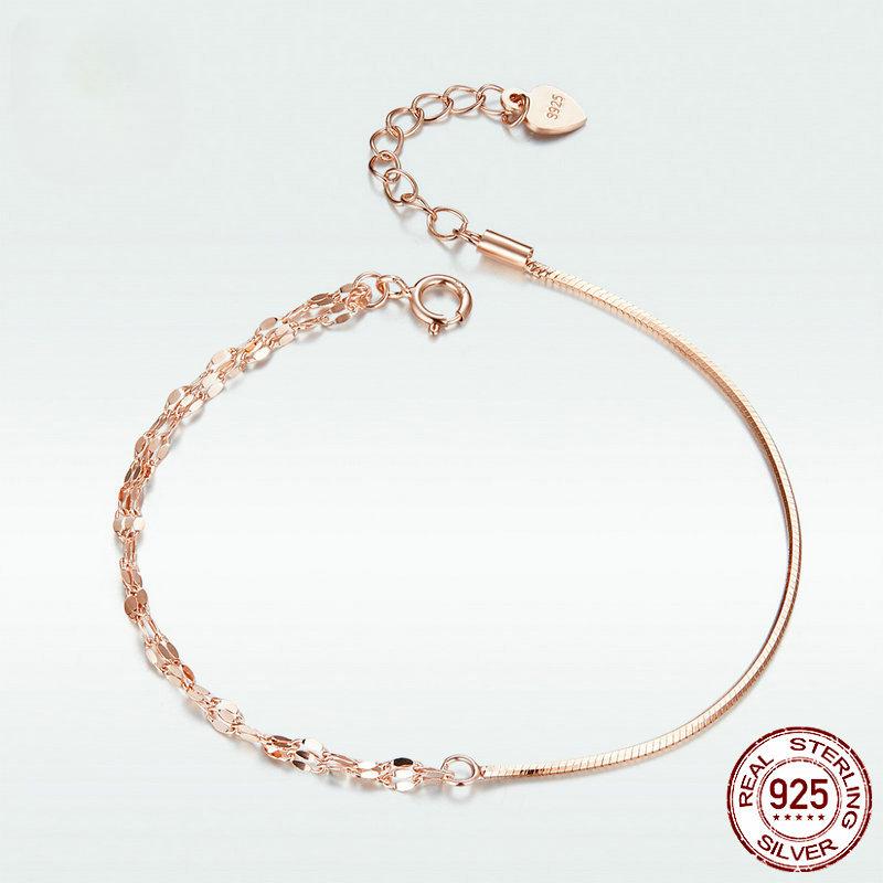 Новый браслет из стерлингового серебра S925 с покрытием из розового золота, простые и крутые девичьи украшения