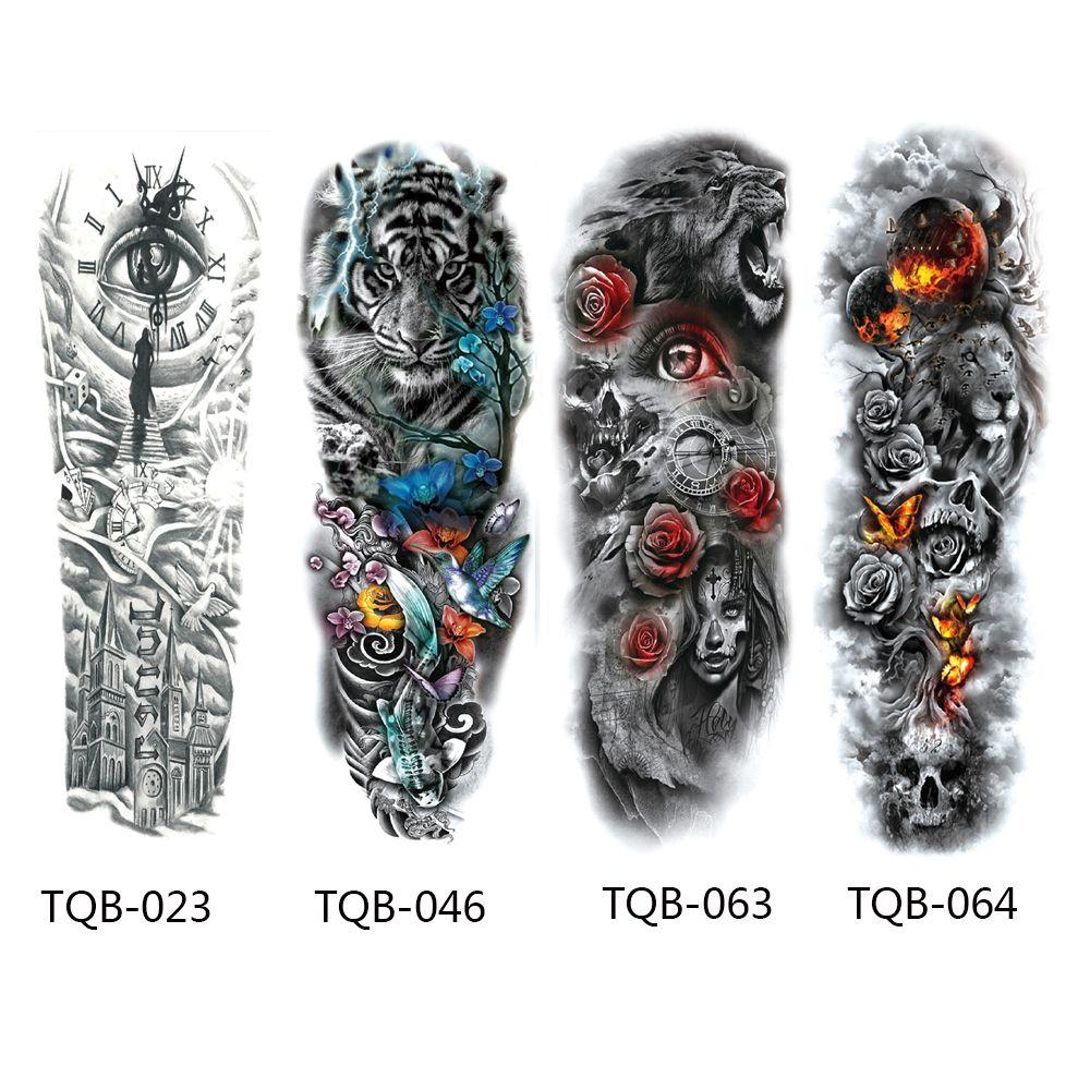 Fashion Fake Tattoos Waterproof  Tiger Eye Clock  Temporary Decal Large Leg Full Arm Tattoo Sticker