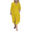 Women's Long Sleeve Button Down Shirt Dress Loose Cotton Linen V Neck Long Dress with Pockets Summer Casual Outfit