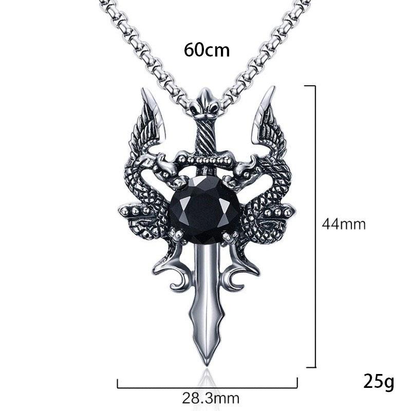 Ожерелье из титановой стали с драконом, Ретро ожерелье с двойным драконом для мужчин, Властное и модное, с инкрустацией красным и белым цирконом