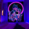 1 Set Fluorescent Tapestry Durable Polyester Fabric UV Reactive Skull Flower Pattern Tapestry for Home Decoration