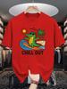 Unisex Crew Neck Tee Surfing Crocodile Chill Out Beach Art Print Soft Cotton Loose Short Sleeve Summer Casual Male Streetwear Tops