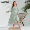Spring and Autumn Women's Plus Size Elegant Floral Dress Ruffle Sleeve Long Dresses
