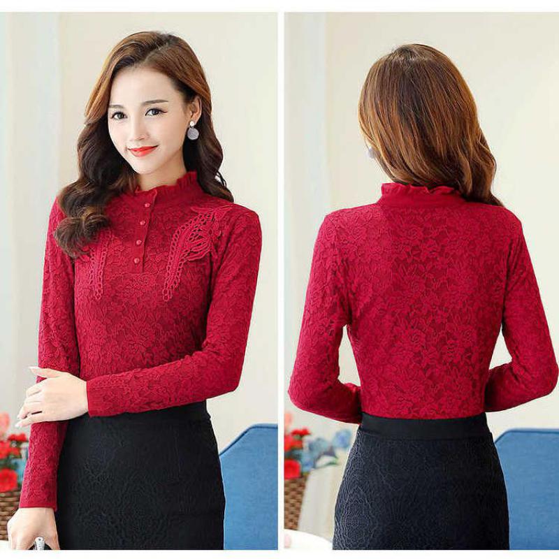 Зимняя модная теплая кружевная рубашка и блузка для женщин, флис ярких цветов