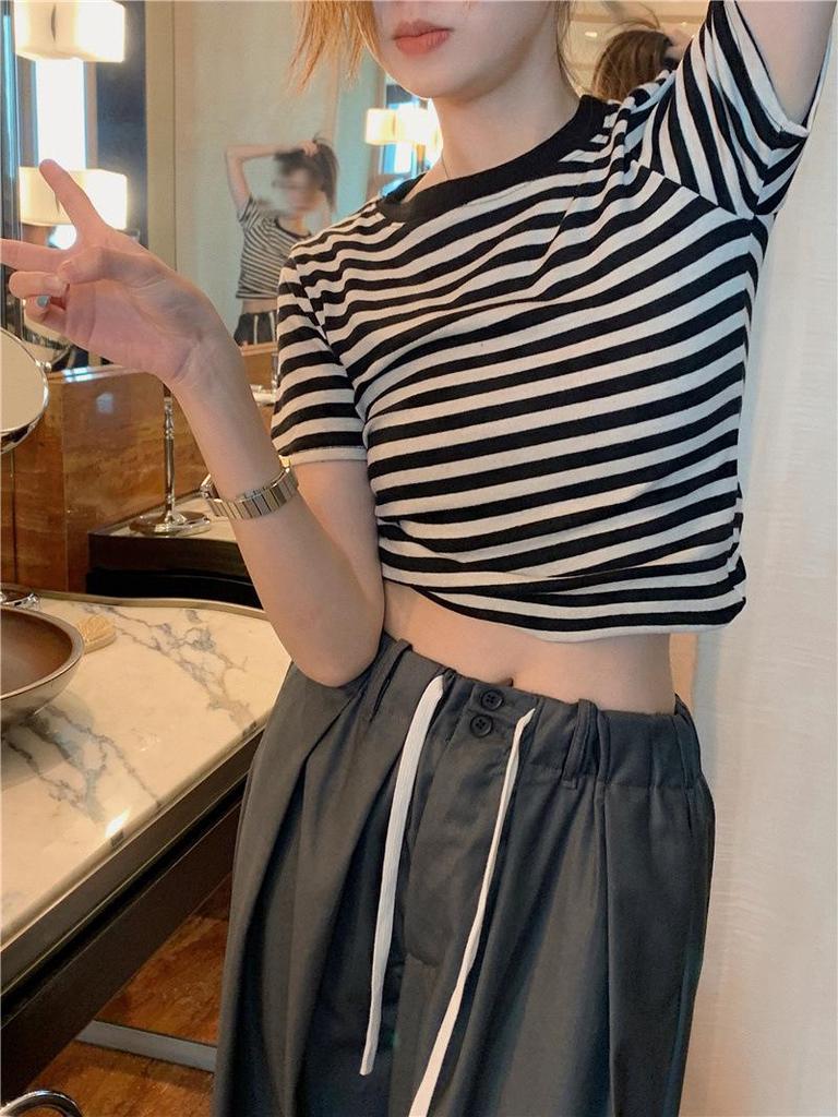 Striped Short-Sleeve French Cotton T-Shirt for Women