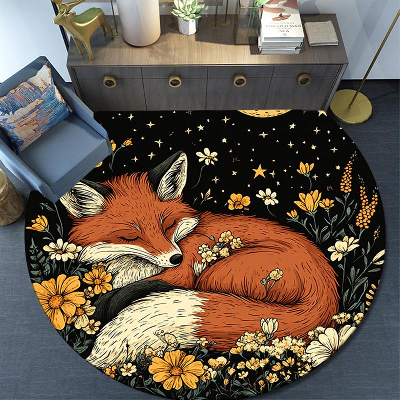 Fox Dreams Round Area Rug,Carpet Rug for Living Room Bedroom Sofa Playroom Decor,Non-slip Floor Mat