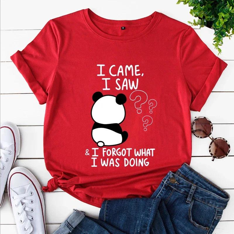 Women Tshirt Panda Lovely Trend Fashion Shirt Panda I Came I Saw Cartoon Female Graphic Top Tee T-Shirts Sarcastic Tshirts Y2k