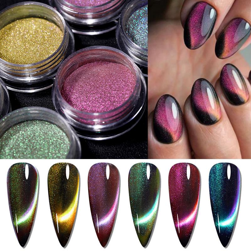 Nail Art Chameleon Cat Eye Powder, Magic Laser Polarized Chameleon Cat Eye Magnetic Powder, Сильный магнитный порошок