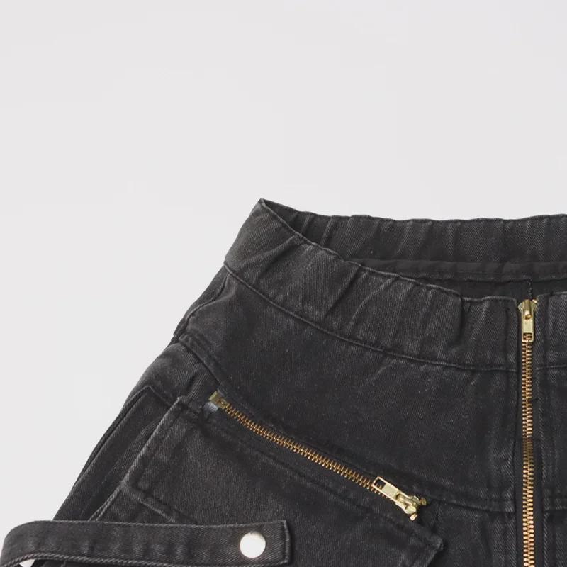 European & American Retro Workwear Denim Suit with Long-Sleeved Crop Top & High-Waist Wide-Leg Pants for Spring/Summer 2025.