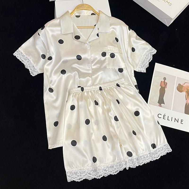 Solid Color Ice Silk Pajamas Women'S Summer Thin Foreign Style High-Value Short-Sleeved Loungewear Two-Piece Set Can Be Worn Outside