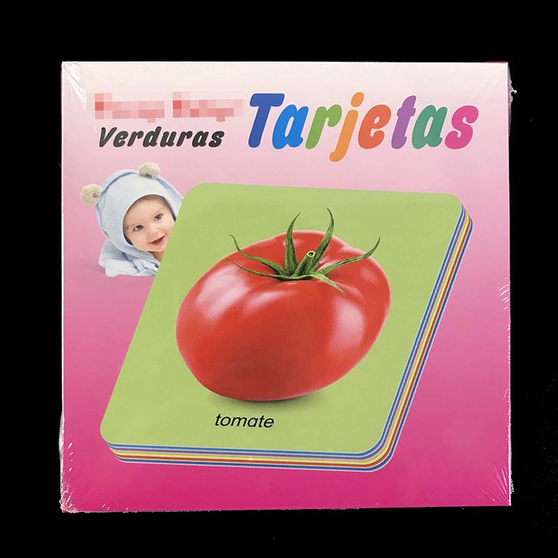 Kids Cognitive Spanish Cards Fruit/Letter/Number/Shape/Animal/Color Baby Learning Word Card Preschool Education Montessori Gifts