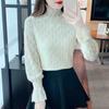 Осень-зима, новинка 2024 года, водолазка с длинным рукавом, тонкая абрикосовая бархатная кружевная блузка, рубашка, женские топы, блузки, рубашки J762