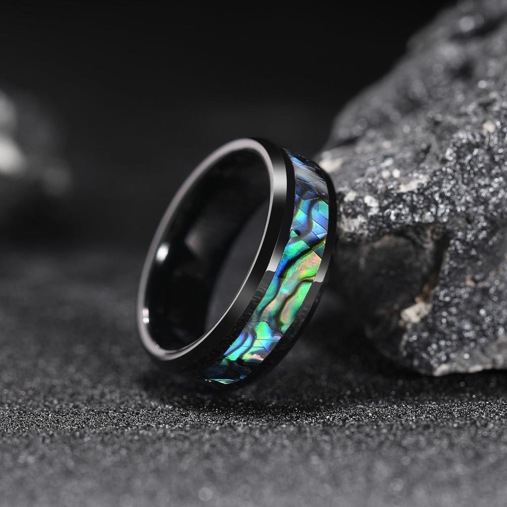 Модные мужские кольца из черной нержавеющей стали 8 мм с инкрустацией радужной раковиной абалона для мужчин и женщин, обручальные кольца, ювелирные изделия, дропшиппинг