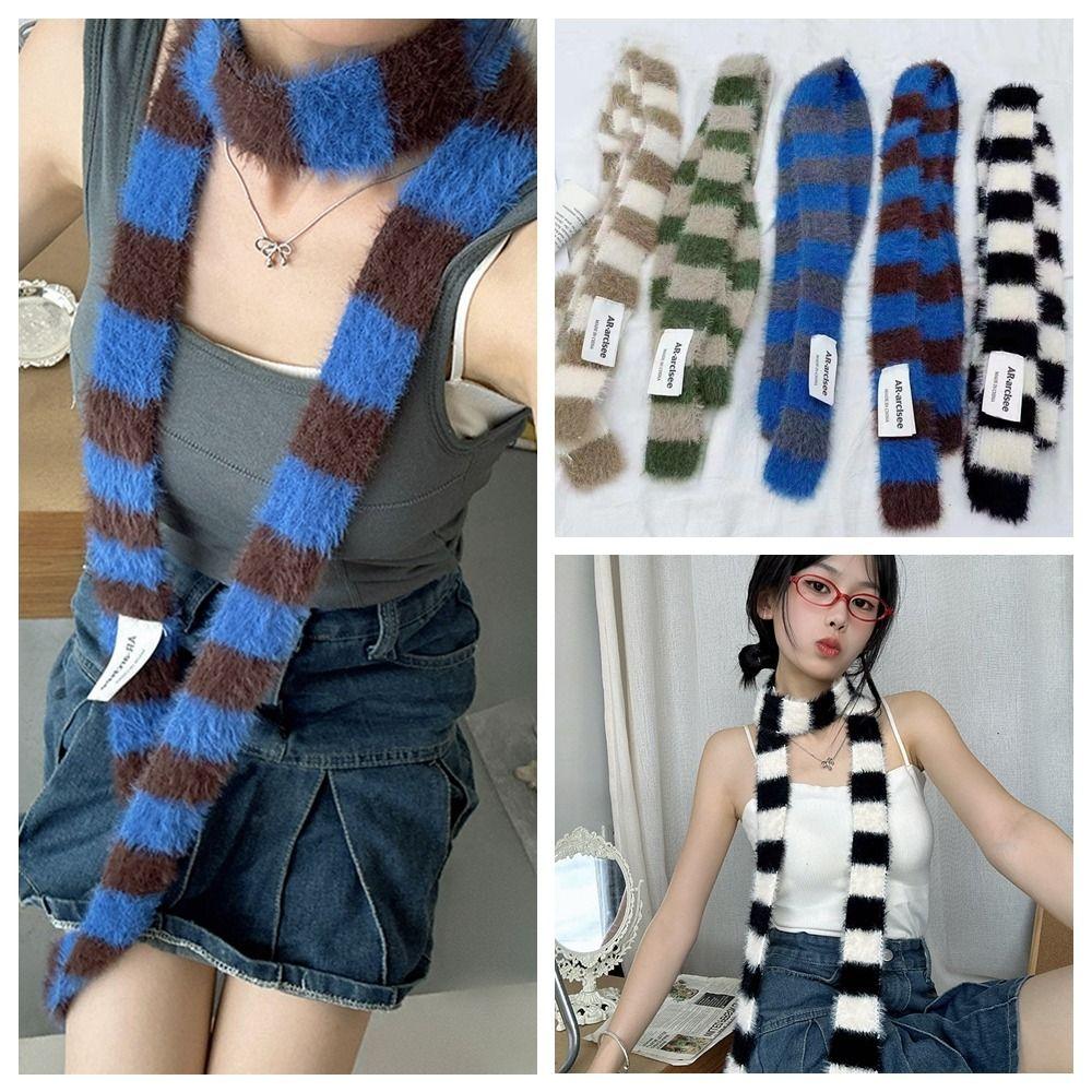 Harajuku Style Long Narrow Scarves Sweet Cool Stripe Shawl All-match Y2K Striped Scarf Outdoor