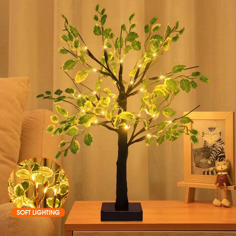 24 светодиода, искусственный свет березы с зелеными листьями, настольный ночник-бонсай для дома, комнаты, лампа для рождественской елки, праздничное украшение