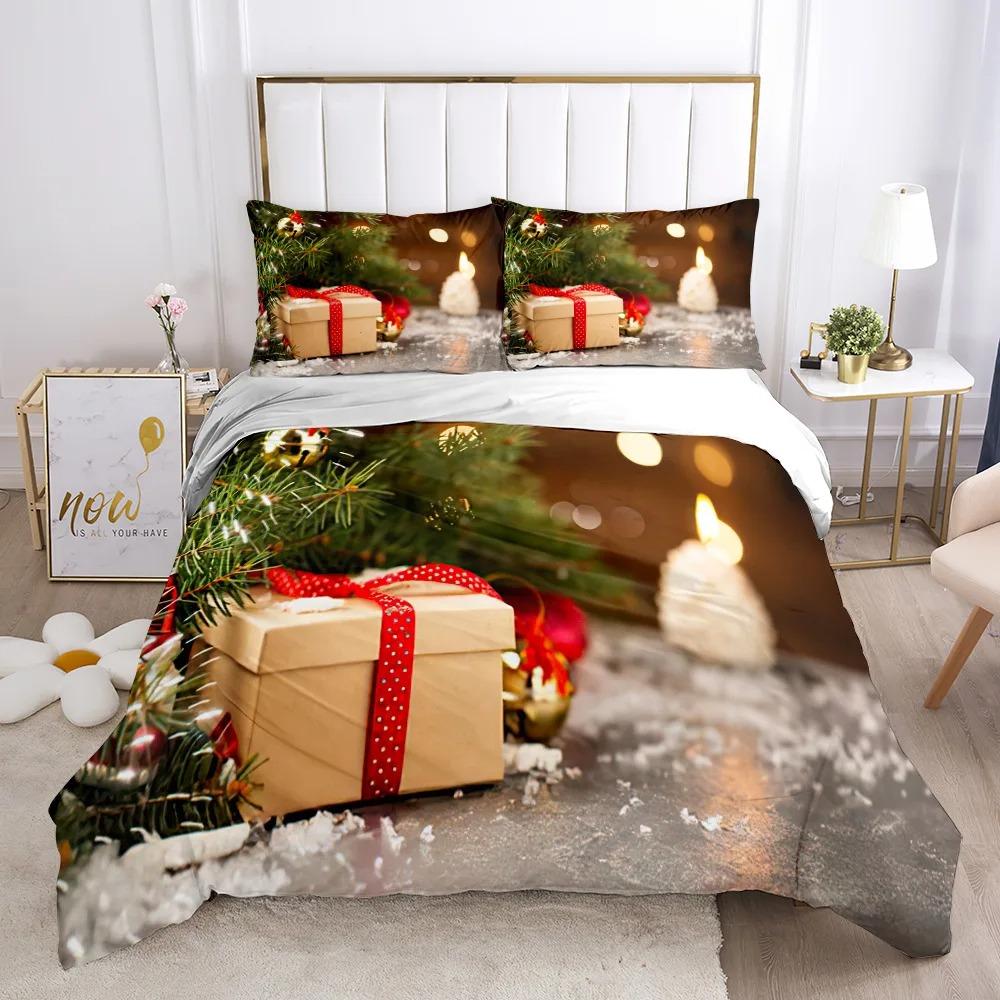 Chirstmas Duvet Cover KidS Bedroom 3D Cartoon Merry Chirstmas Twin Bedding Collection Polyester Santa Claus Happy New Year Quilt Cover
