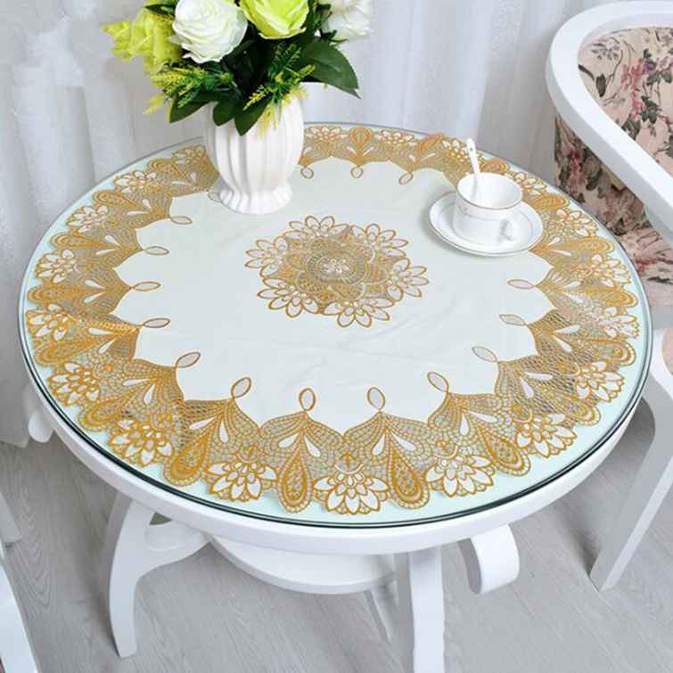 Home Decoration Round Tablecloth Oil-proof Anti-scald Tea Tablecloth Temperament Carved Hollow Decorative Tablecloth