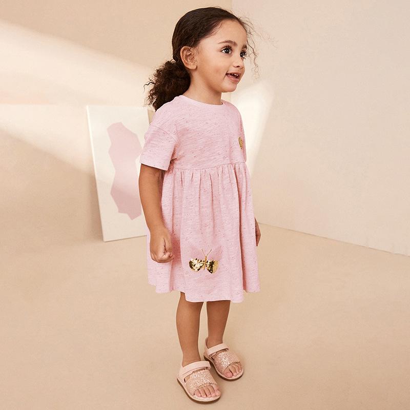 2025 лето 100% хлопок бабочка вышивка пайетки платье принцессы для девочки короткий рукав свободная юбка милые розовые платья для девочек детская одежда