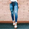 2022 Autumn New Style Women's Ripped Skinny Jeans - Washed Buttoned Pencil Pants - Casual Fashion
