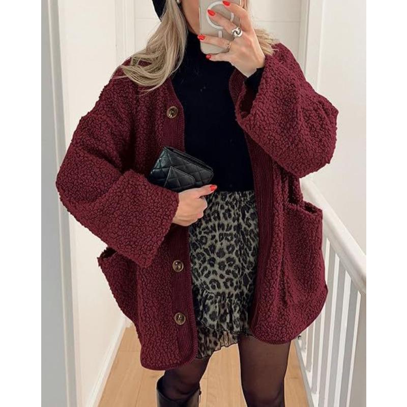 Женская теплая куртка осень-зима без воротника повседневная куртка с длинным рукавом на пуговицах флисовая куртка