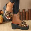 Leopard Bowknot Decor Wedge Heel Sandals for Women Summer 2025 Fashion Chunky Platform Slippers Woman Thick Sole Beach Sandalias