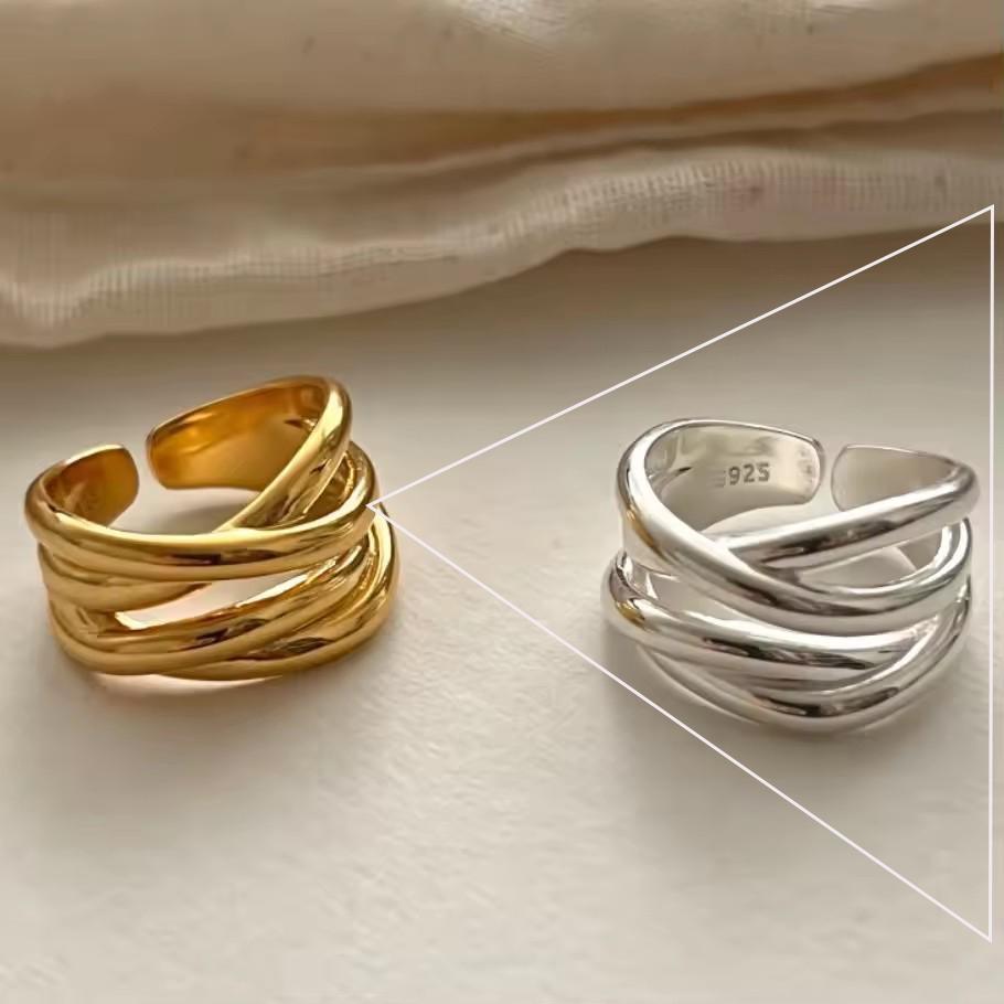 Серебряное кольцо 925 пробы, геометрическое, многослойное, с круглыми бусинами, женское, модное, панк, темперамент, гипоаллергенное, шарм, ювелирное изделие