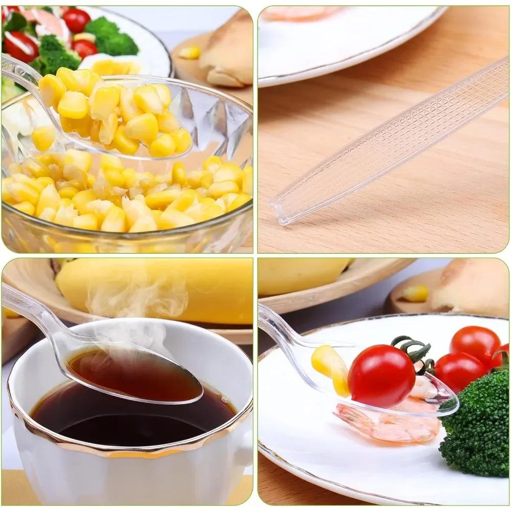 100 шт. Одноразовые пластиковые ложки Пластиковые столовые приборы Прозрачная чайная ложка Одноразовая посуда для десерта Мороженое Праздничные принадлежности