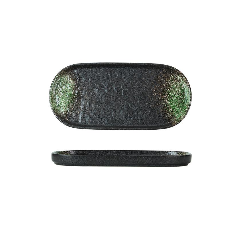 Новый продукт 2024 г.: Каменная тарелка для суши, японская керамическая овальная тарелка для полосок, тарелка для гриля, поднос, простой поднос для димсамов