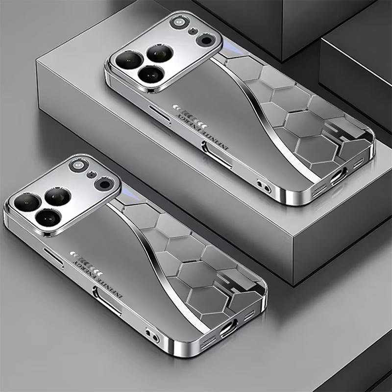 Curve Hive Pattern Art Electroplated Silver Phone Case For iPhone 12 17 16 15 14 13 11 Pro Max Plus 16E 17Air XR 7 8 Glass Cover