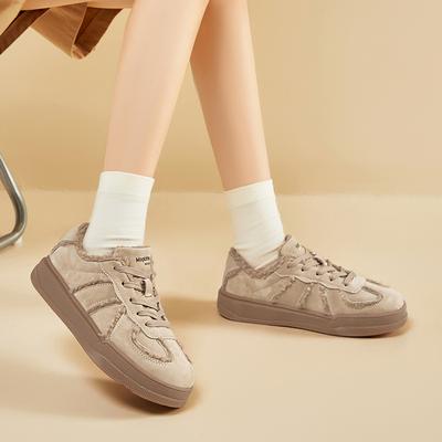 Август женские туфли на плоской подошве 2025 новая зима ретро стиль Майярд повседневные бархатные белые туфли тренд