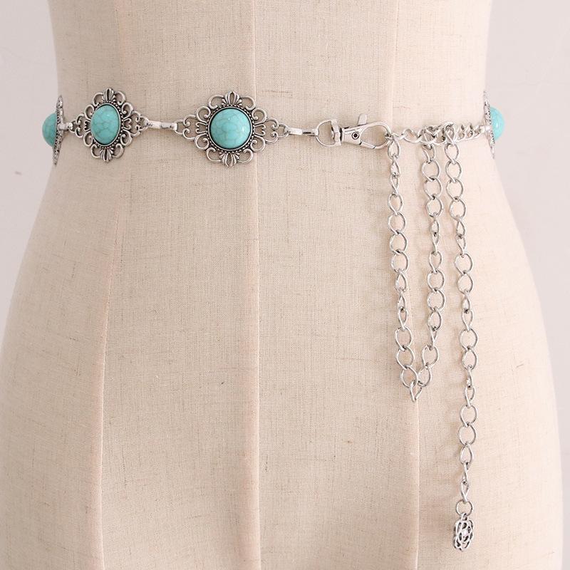 Vintage Metallic Waist Chain Women'S Dress Suit Accessories Agate Decorative Belt