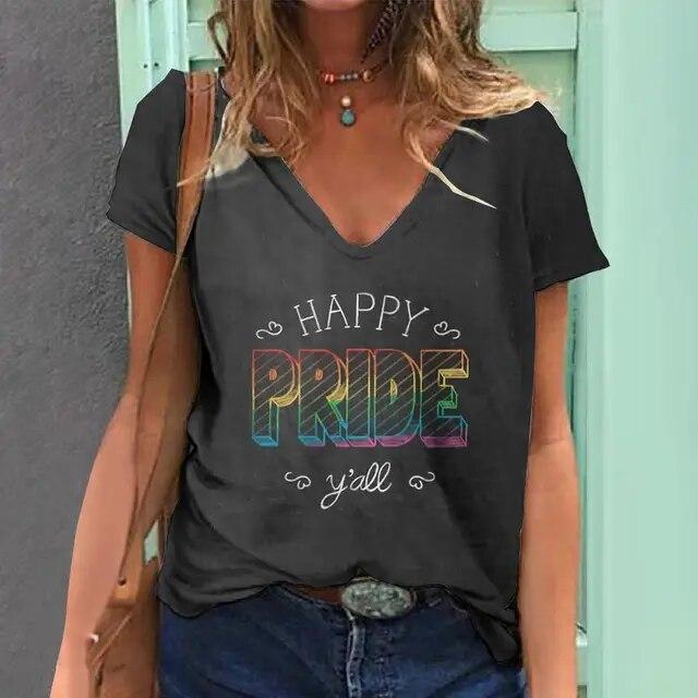 Женская футболка с 3d радужным принтом, топы, модные повседневные футболки с v-образным вырезом, одежда Pride Month, летние женские пуловеры большого размера