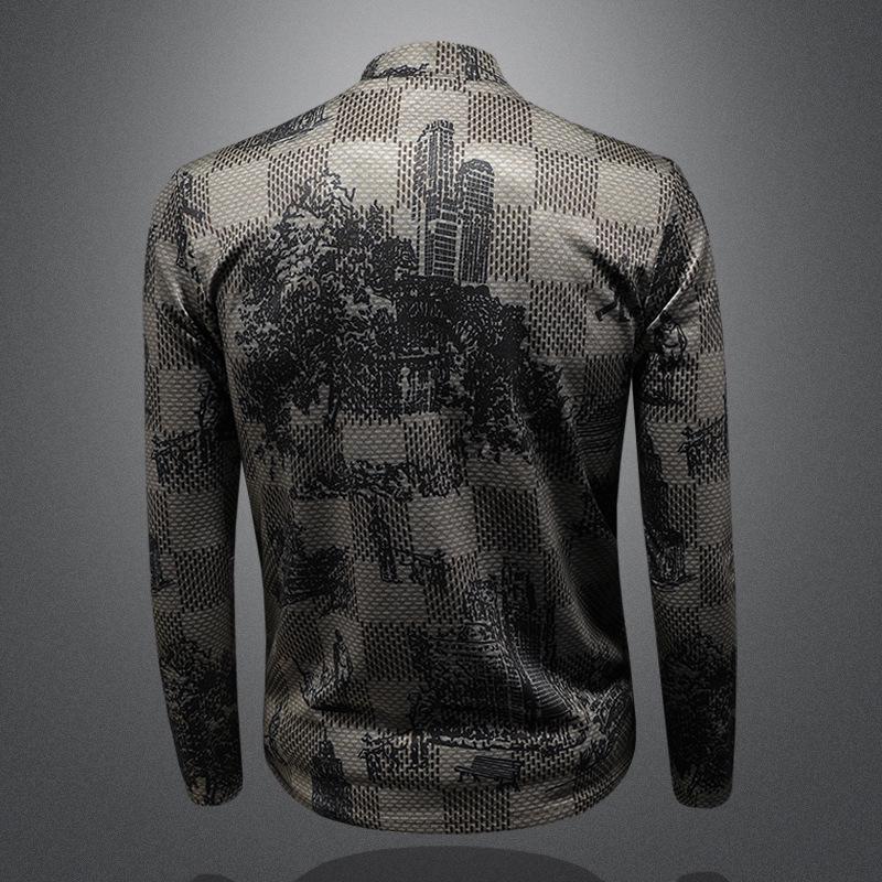 Мужская летняя повседневная рубашка европейского бренда с цифровым принтом и воротником