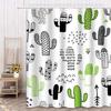 Black Desert Shower Curtain - Cute Hand Drawn Cactus & Geometric Design, Waterproof Polyester Fabric With Hooks, Bath Decor
