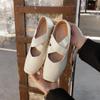 Genuine Leather Mary Jane Crossover with Square Toe Vintage Block Heel Ballet Shoes Single Shoes