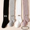 High Quality4pcs Girls' Stretchy Bowknot Side Tights - Comfy Ribbed Knit Leggings Pantyhose In Black, Gray, White, Pink - Polyester & Spandex Blend,