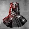 Women's Christmas Tree Snowflake Print V-Neck Slim Fit Long Sleeve Swing Dress