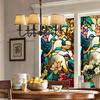 Retro Colorful Hummingbird Flower Stained Glass Window Film Non-adhesive  Window Film Decorative Static Cling