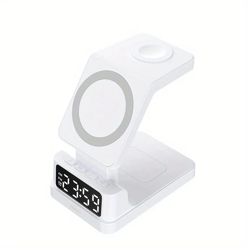 4-в-1 магнитное беспроводное зарядное устройство Magsafe для iPhone 16 15 14 13 12 часов AirPods Pro будильник быстрая зарядная станция