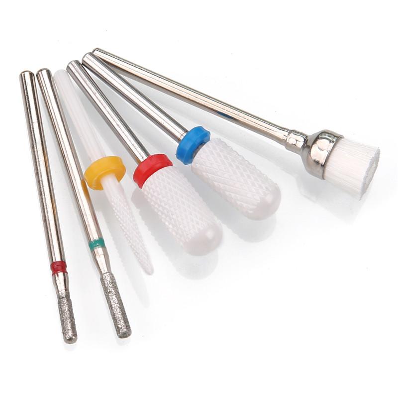 6 шт. алмазные фрезы для ногтей, набор сверл для маникюра, аксессуары для педикюра, электрическая машина, кисточка для ногтей, инструменты для заусенцев