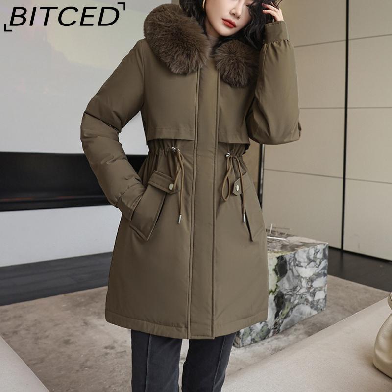 BITCED Winter Parka - Women's Relaxed-Fit Mid-Length Cotton Coat with Large Fur Collar