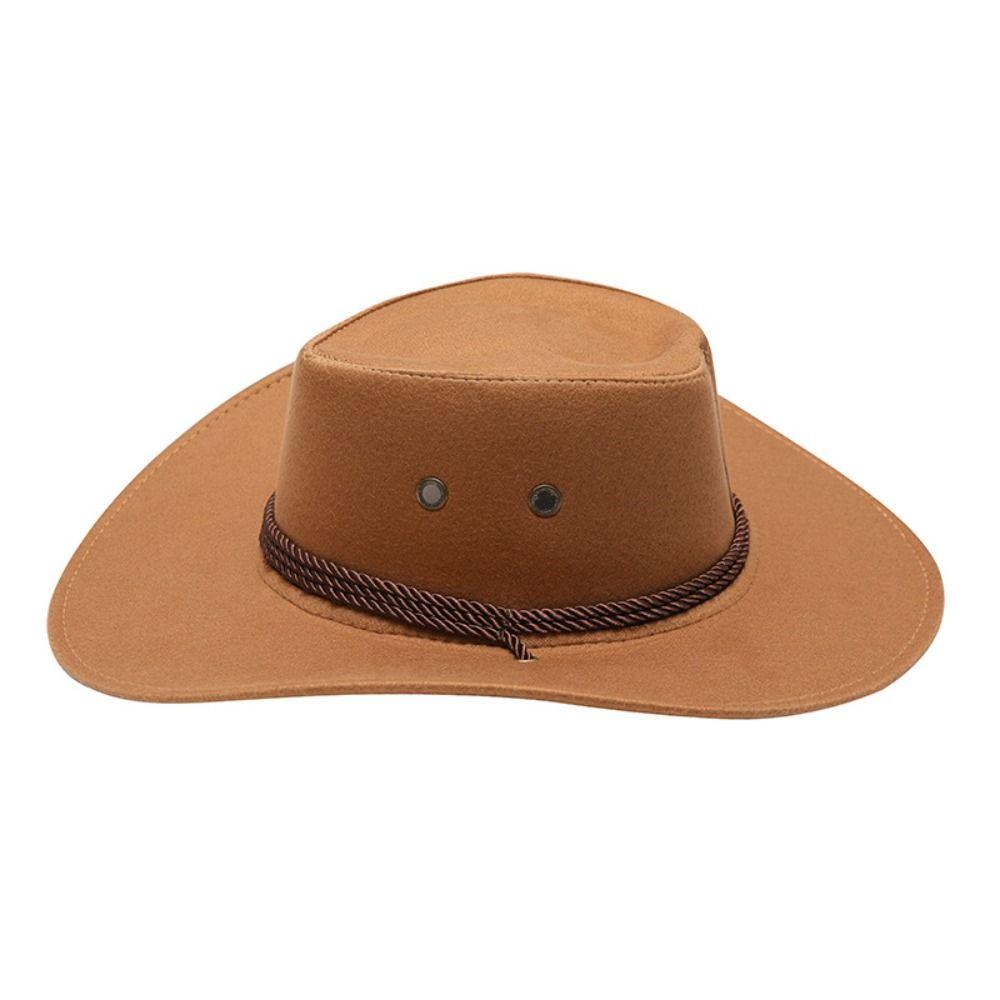 Retro Artificial Suede Beach Cowboy Hat Wide Brim Solid Color Party Cosplay Hat Sun Protection Breathable Sun Sunscreen Cap