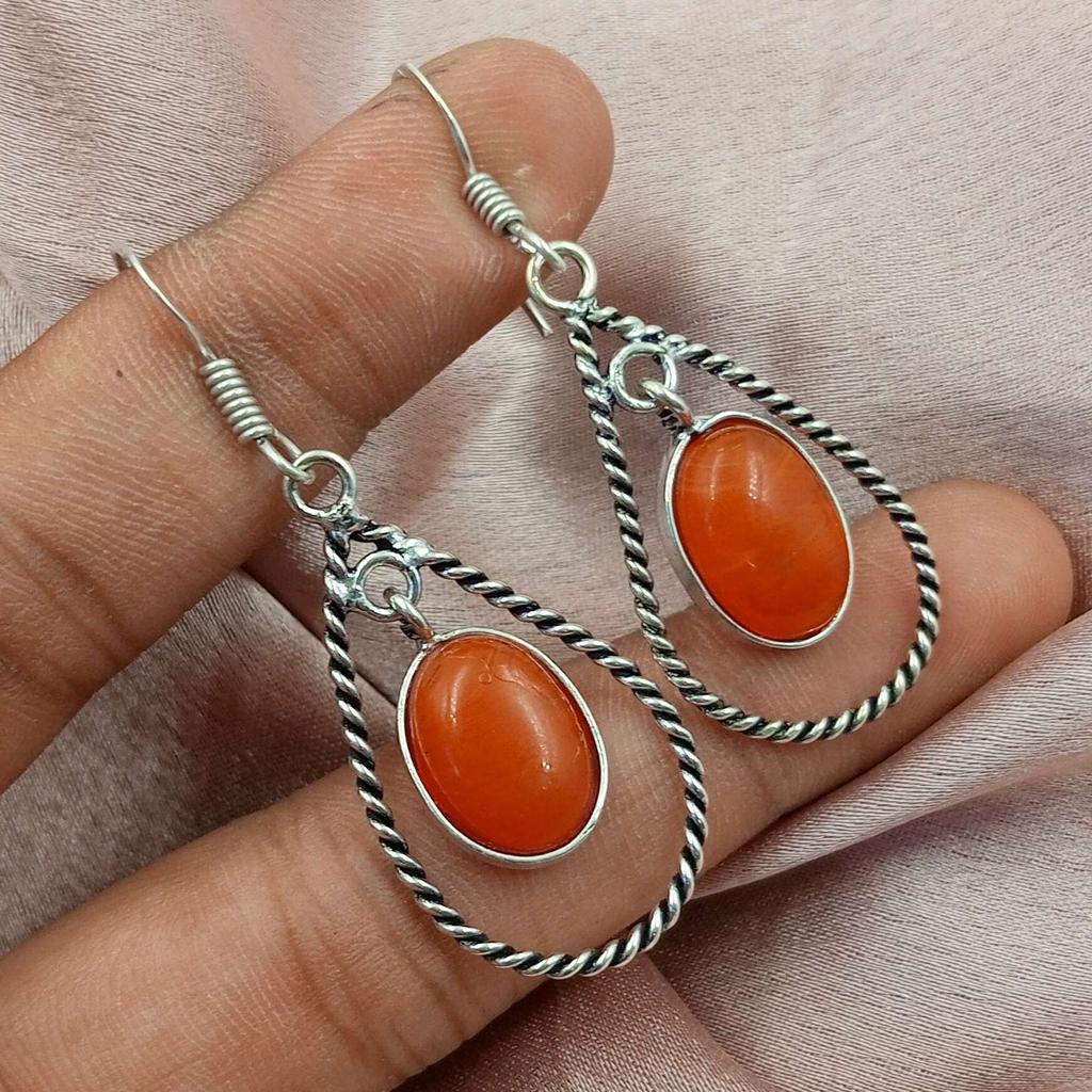 Carnelian Gemstone 925 Sterling Silver Plated Hook Earrings Jewelry NST-J2H29113