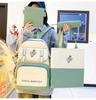 Large Capacity Student Schoolbag Four-Piece Set Women's Color Contrast Backpack For Junior High School Students