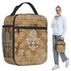 Fleur-de-lis Роскошная изолированная сумка-ланч с жемчугом и золотом для женщин, офисный охладитель, термоконтейнер для еды, сумка-тоут, контейнеры для ланч-боксов