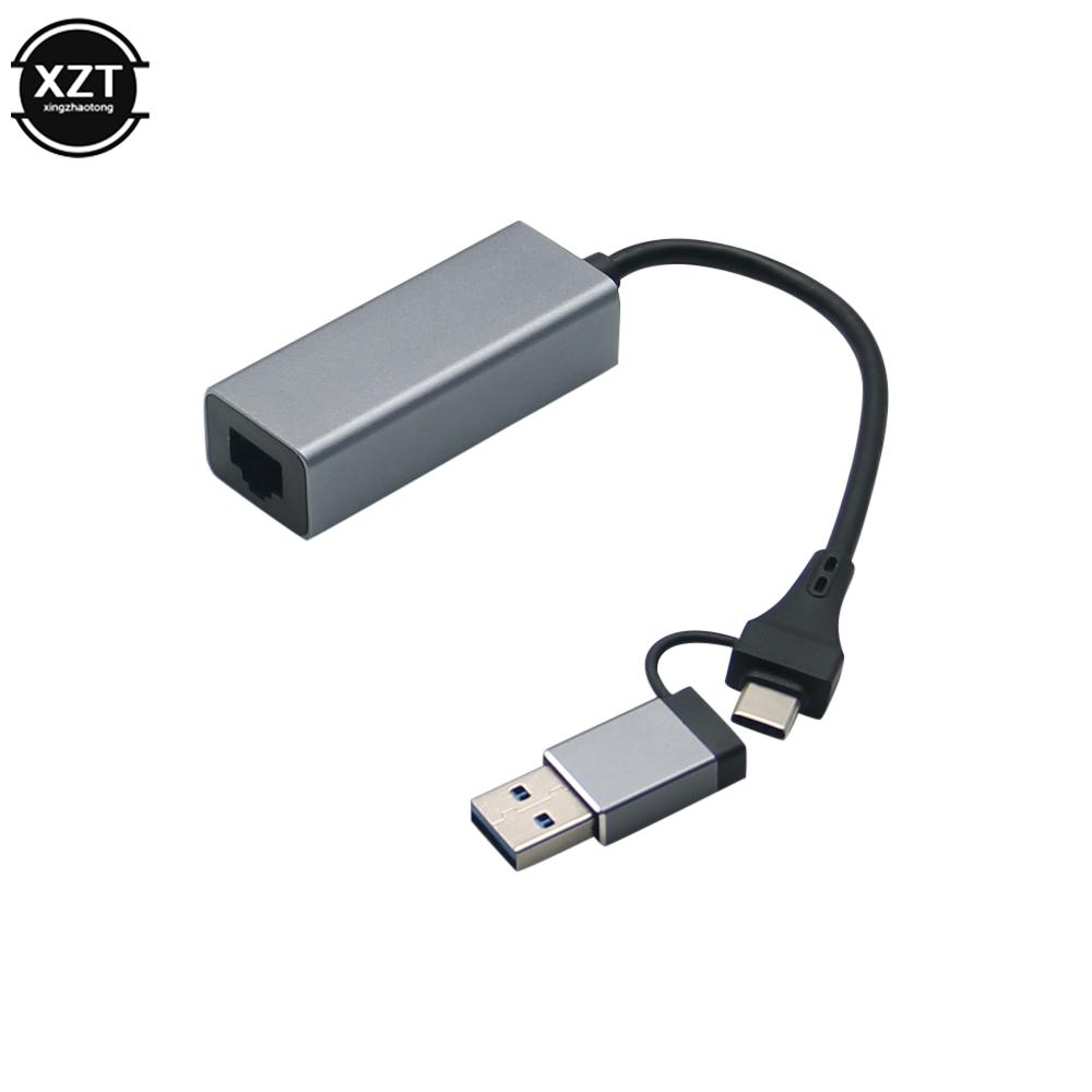 Chips RTL8153 USB Type C to RJ45 Wired Network Card Super Speed 3 ports USB 3.0 to Ethernet 1000Mbps Adapter For Macbook PC
